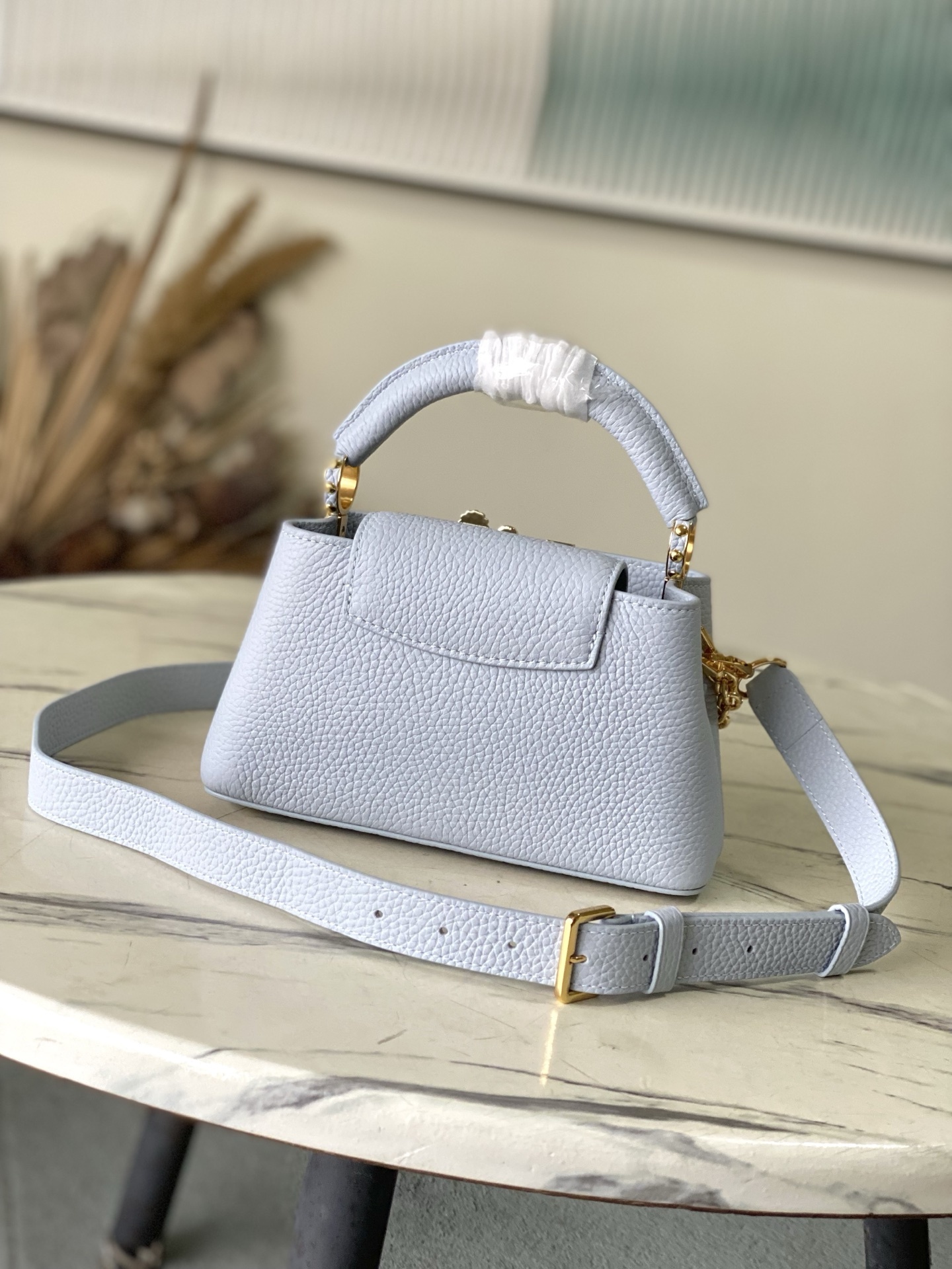 特级原厂皮 M13707 迷你 浅灰蓝彩虹二合一链条款 本款Capucines East West手袋奏