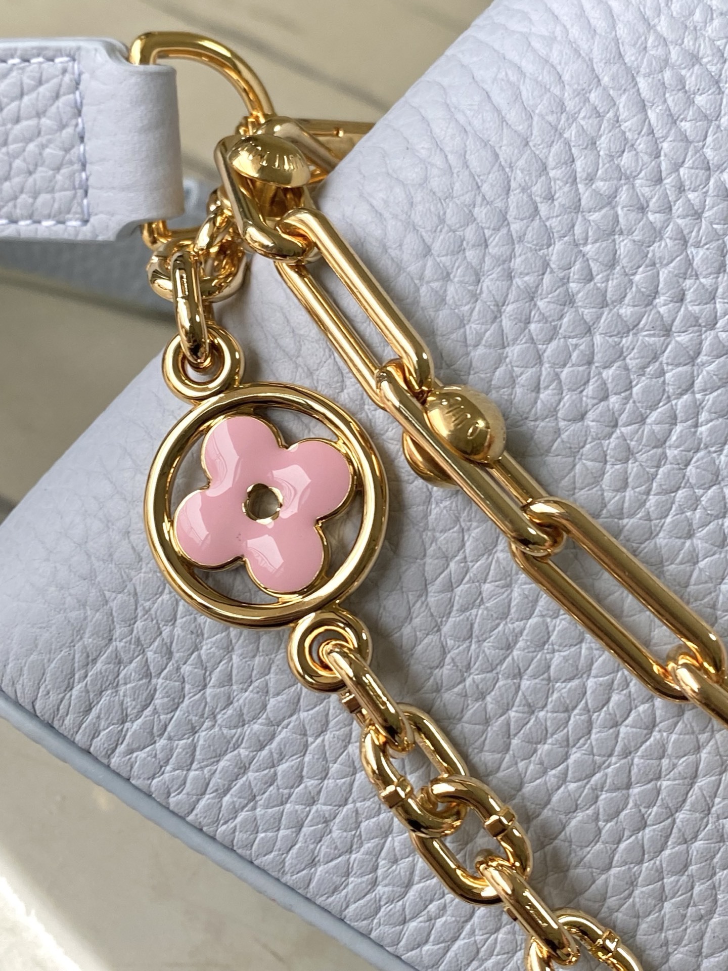 特级原厂皮 M13707 迷你 浅灰蓝彩虹二合一链条款 本款Capucines East West手袋奏