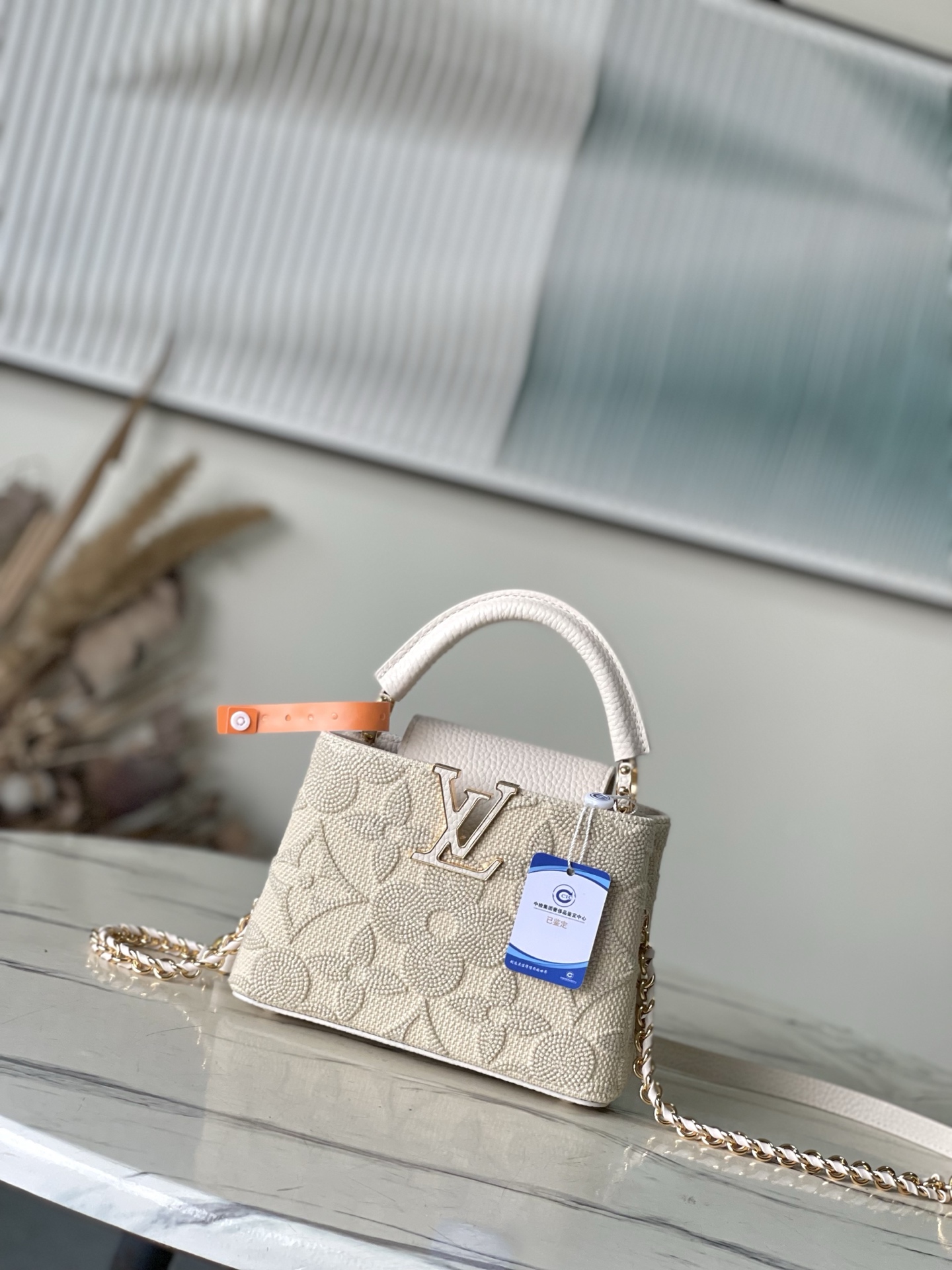 特级原厂皮 M14389 迷你 这款时尚的Cacines属于“花园动画”系列，灵感源自新艺术风格的图案。