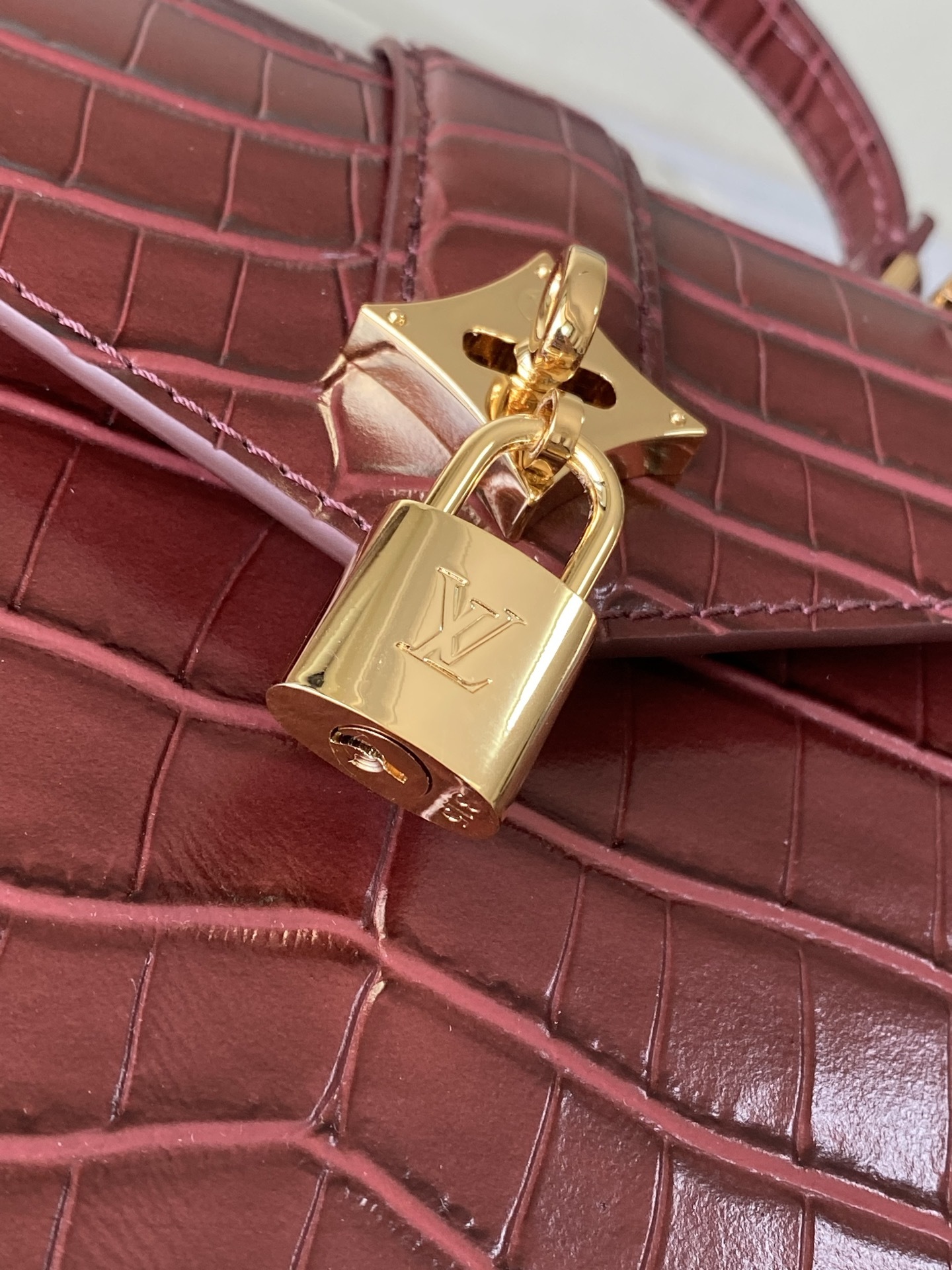 特级原厂皮 N98928 鳄鱼枣红中号 Rose des Vents 中号手袋取材光滑与粒面小牛皮勾勒雅