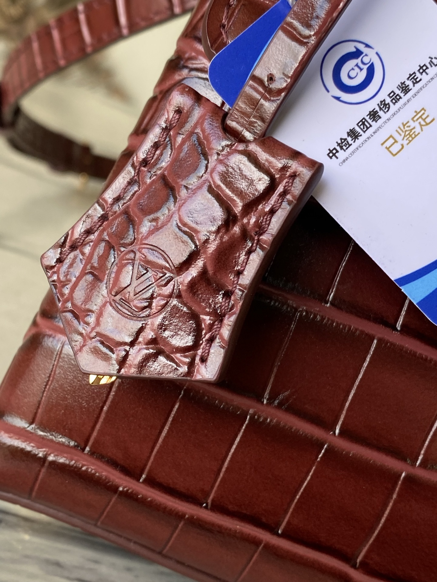 特级原厂皮 N98928 鳄鱼枣红小号 Rose des Vents 小号手袋取材光滑与粒面小牛皮勾勒雅