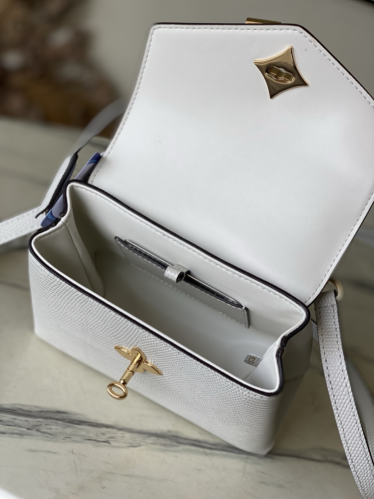 特级原厂皮 N80233 蜥蜴纹白小号 Rose des Vents 小号手袋取材光滑与粒面小牛皮勾勒雅