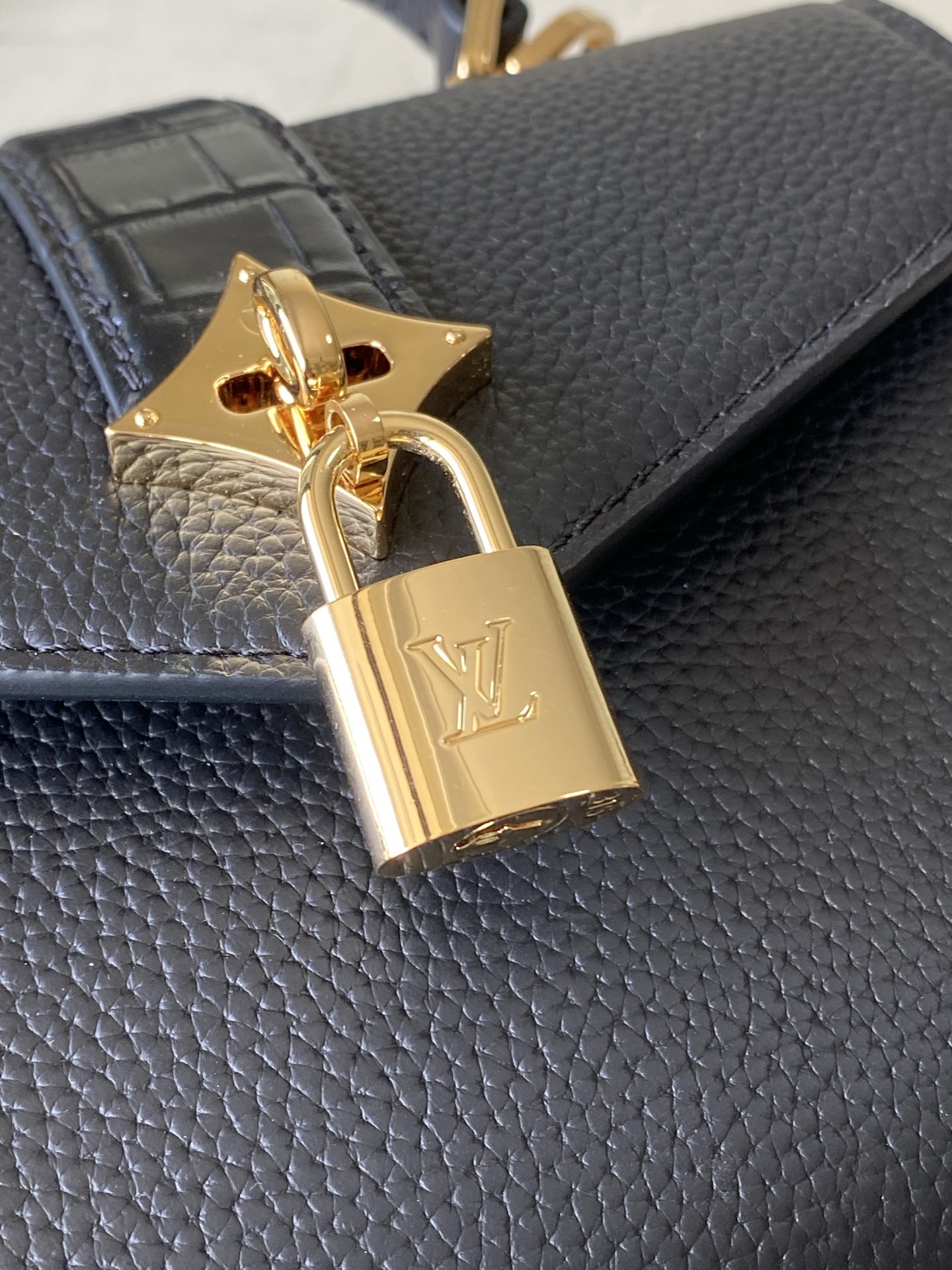 特级原厂皮 N80233 黑荔枝纹配鳄鱼纹小号 Rose des Vents 小号手袋取材光滑与粒面小牛