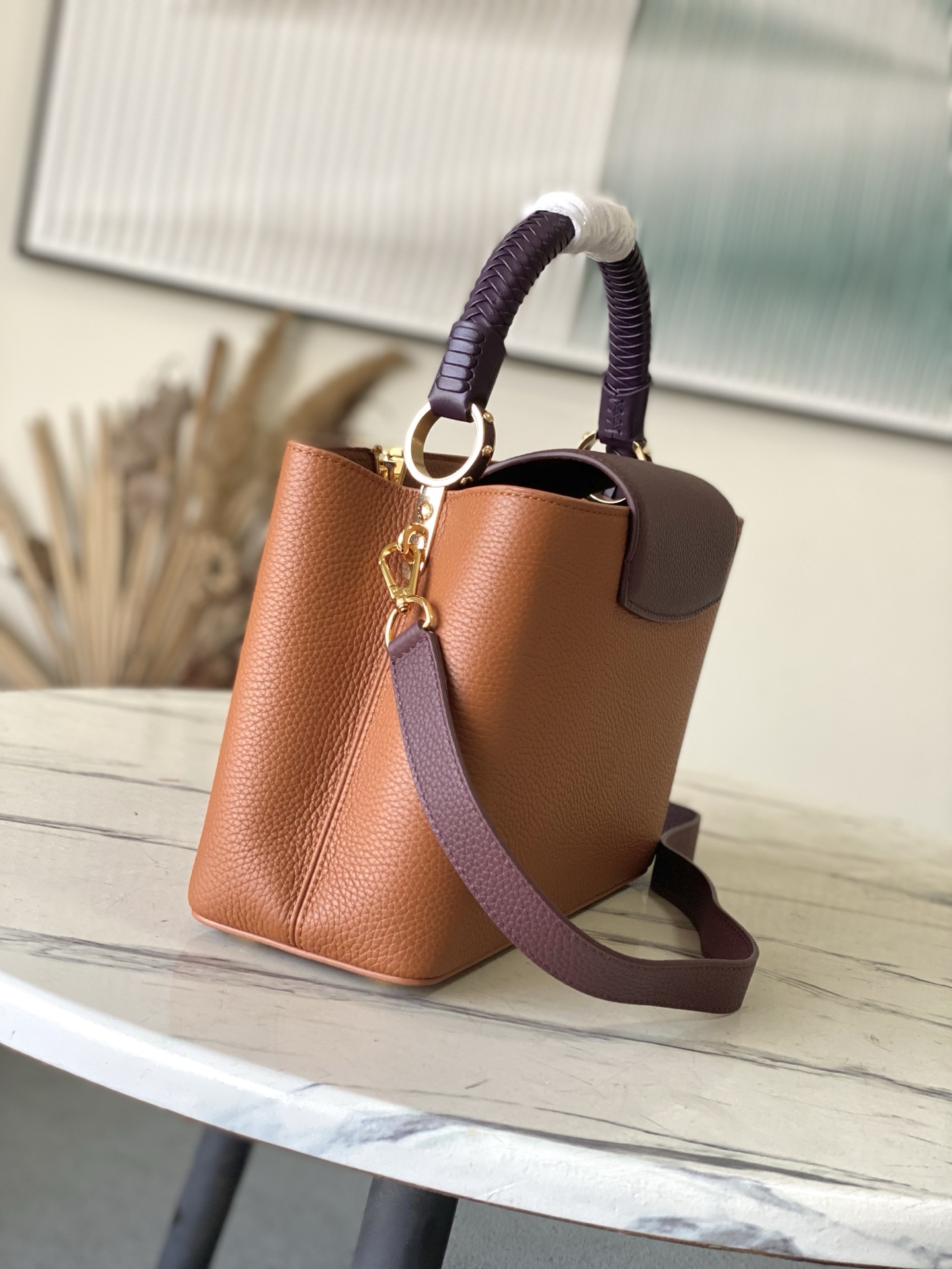 LV Style Brown Leather Top Handle Bag Lookbook Reference image 2