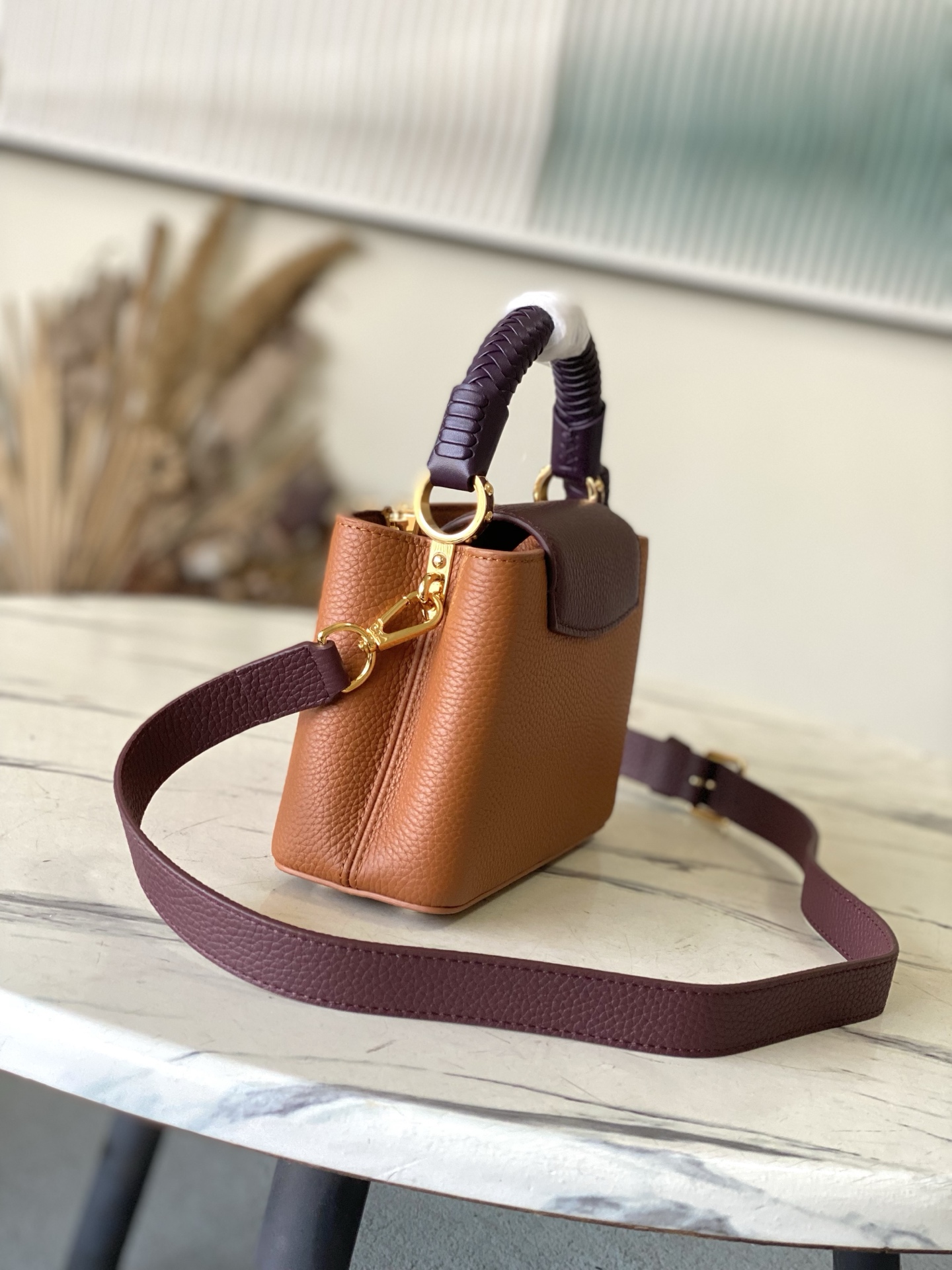 LV Style Brown Leather Top Handle Bag Lookbook Reference image 2
