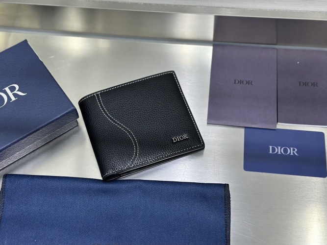 Dior Black Grained Calfskin Bi-Fold Wallet with CD Icon - Compact and Elegant 1 Dior Black Grained Calfskin Bi-Fold Wallet with CD Icon - Compact and Elegant
