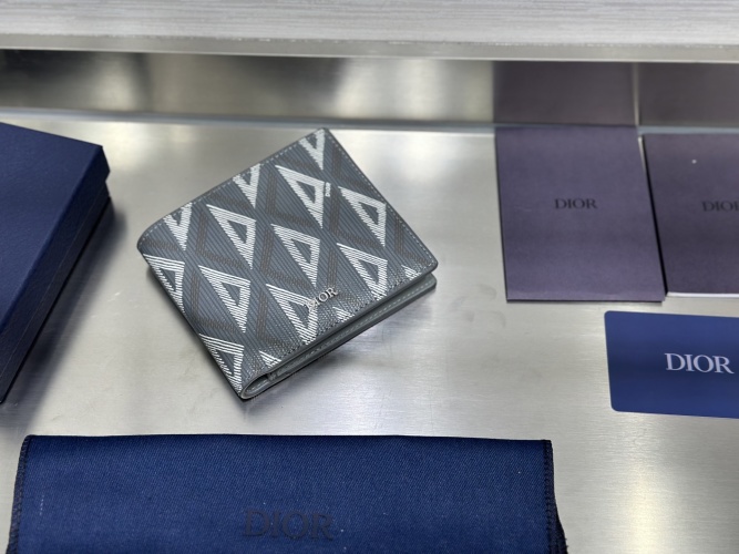 Dior Gray Grained Calfskin Bifold Wallet with CD Icon - Compact & Elegant 1 Dior Gray Grained Calfskin Bifold Wallet with CD Icon - Compact & Elegant