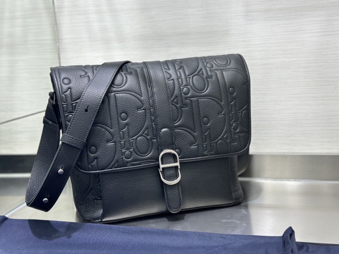 Dior Daily Flap Messenger Bag with Dior Gravity Embossed Black Leather