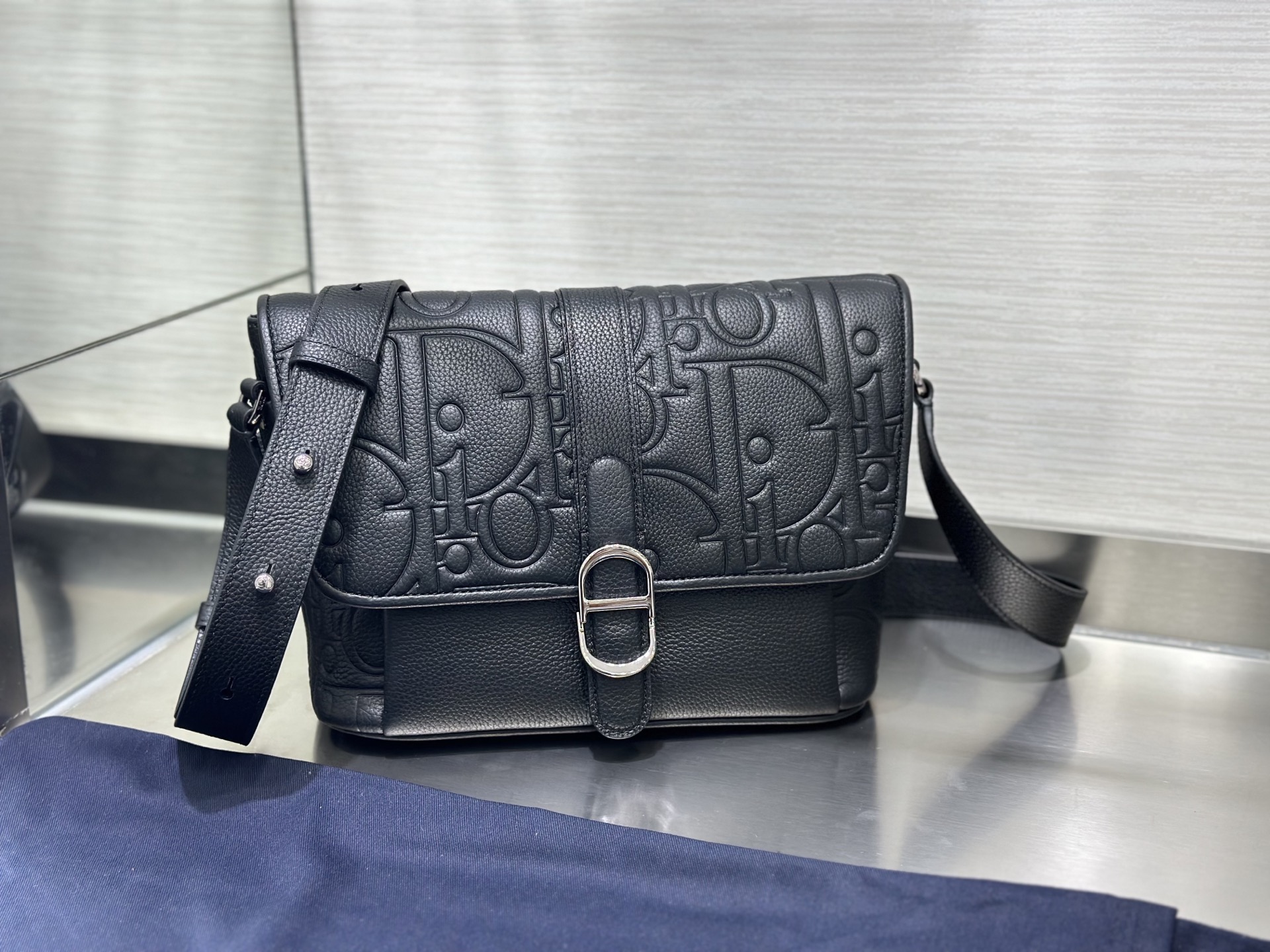 Dior Daily Messenger Bag: Black Dior Gravity Embossed Leather, Adjustable Strap