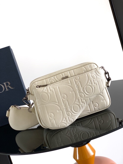 Dior Gravity Outline Leather Saddle Bag Set - White, Adjustable Strap 1 Dior Gravity Outline Leather Saddle Bag Set - White, Adjustable Strap