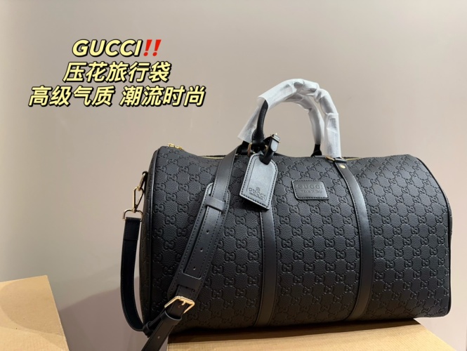 Gucci Embossed Leather Travel Bag Duffle, Large Capacity, Black 1 Gucci Embossed Leather Travel Bag Duffle, Large Capacity, Black