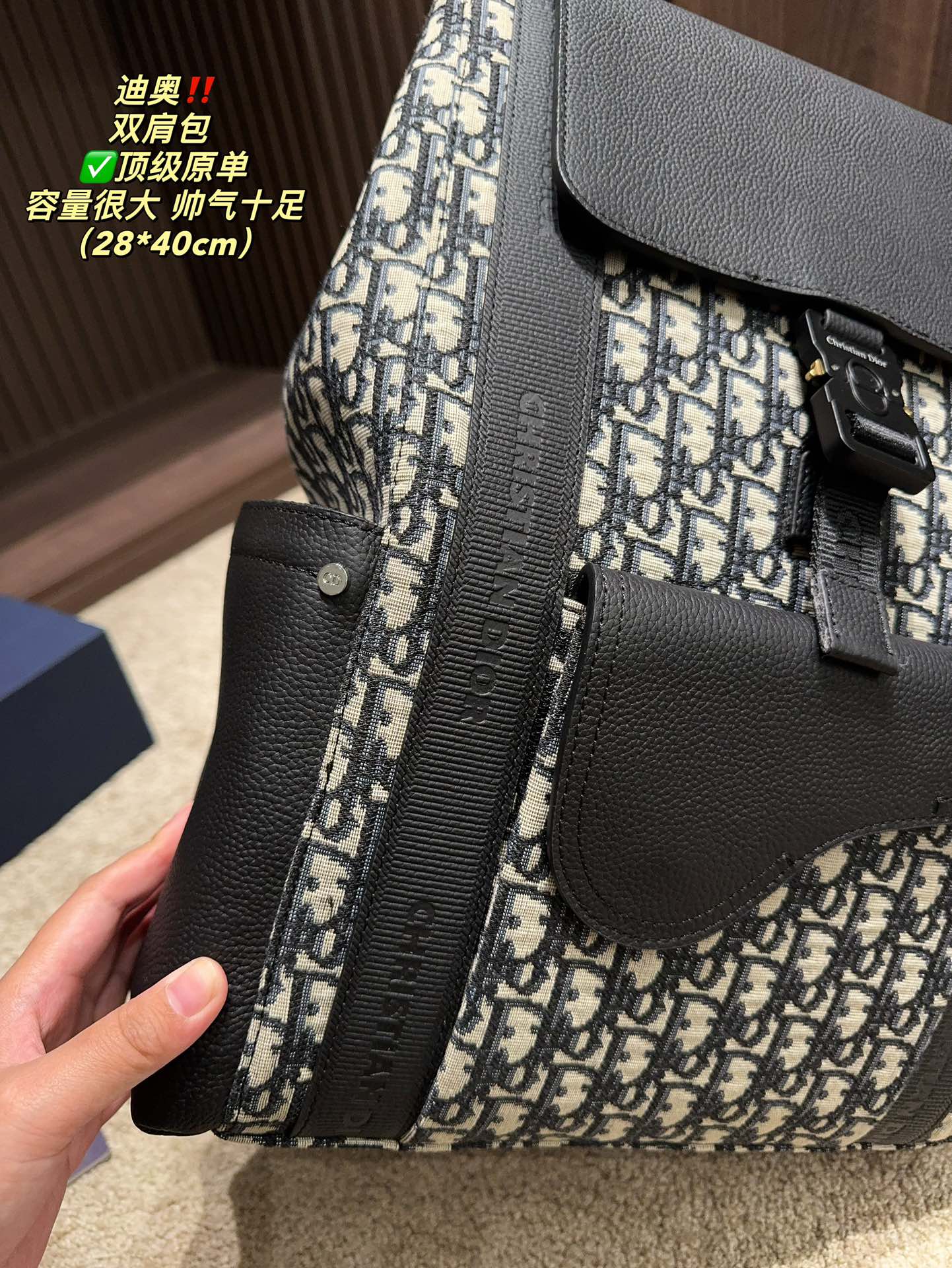 Dior Backpack Oblique Canvas and Black Leather 28x40cm everyday