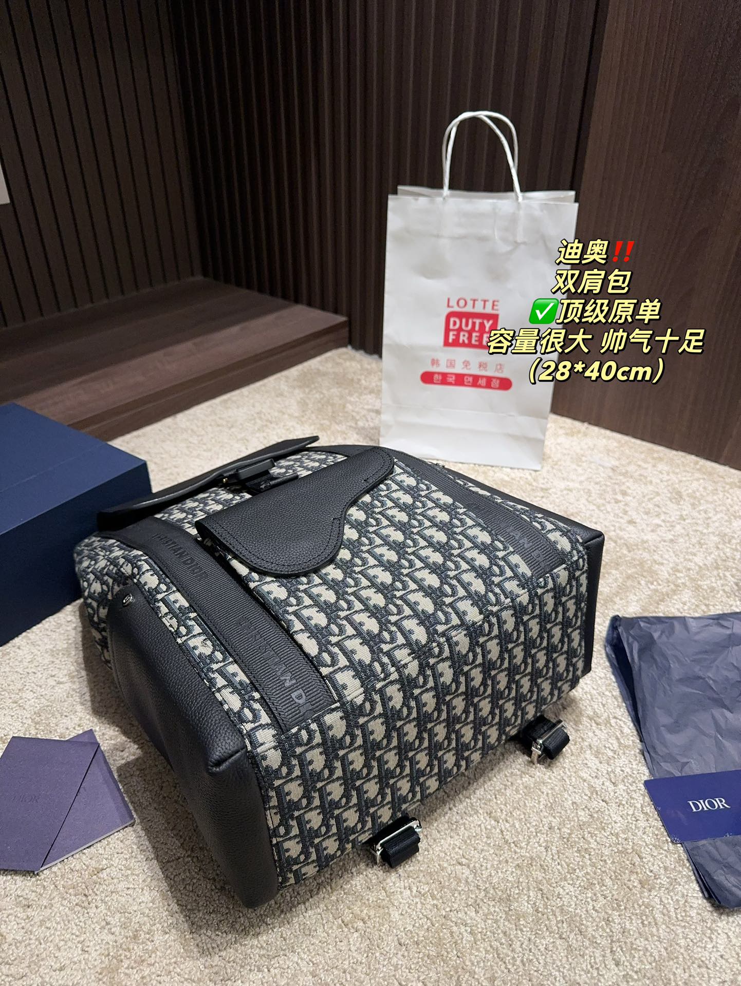 Dior Backpack Oblique Canvas and Black Leather 28x40cm everyday