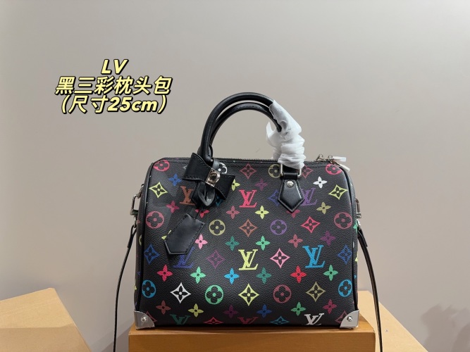 Louis Vuitton Multicolor Monogram Speedy 25 Black Leather Satchel Bag 1 Louis Vuitton Multicolor Monogram Speedy 25 Black Leather Satchel Bag