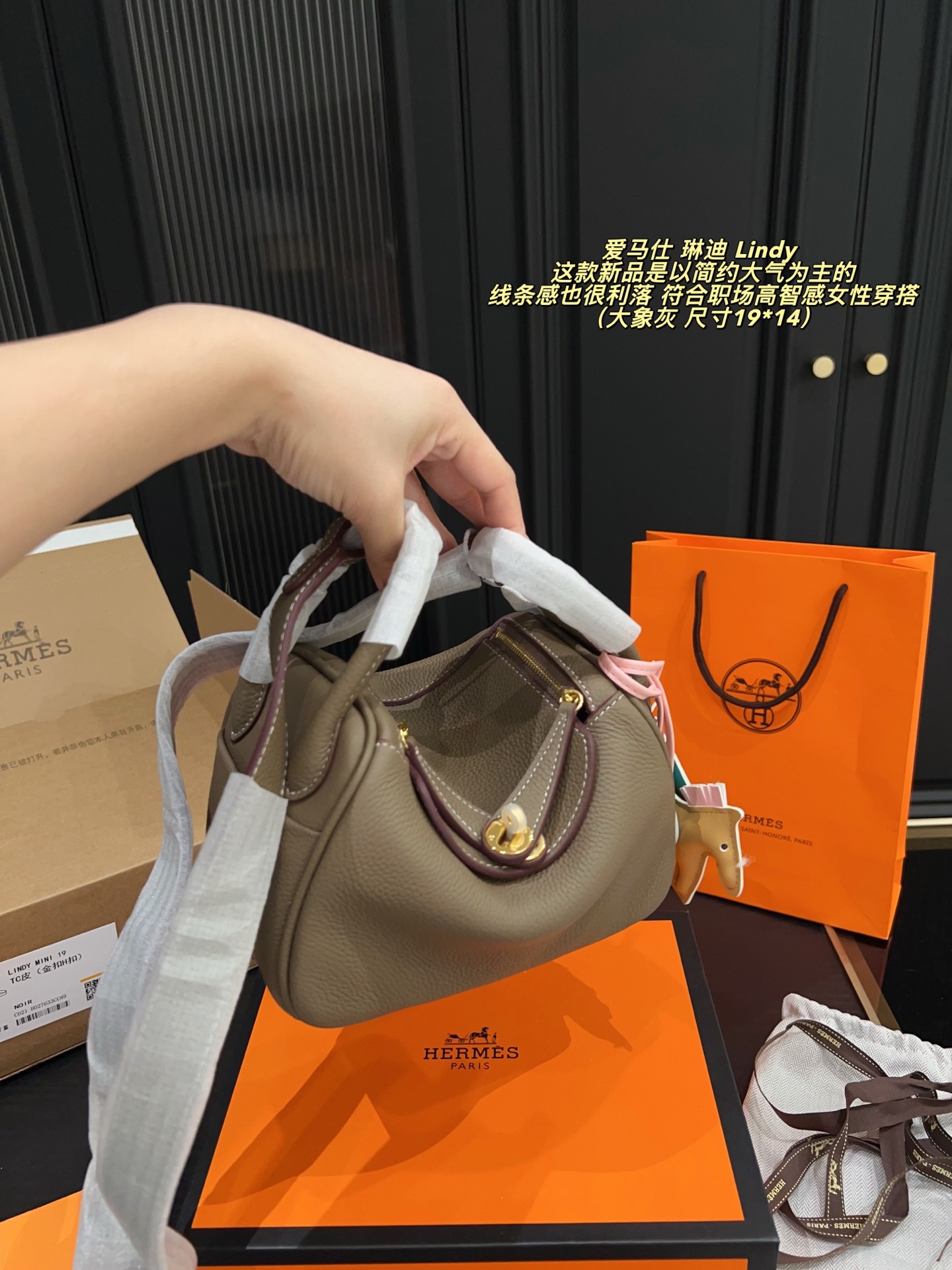 Bolso Hermes Lindy Mini P400 Gris Elefante 19 cm para Mujer 4 i1757919270240 2695 0 0