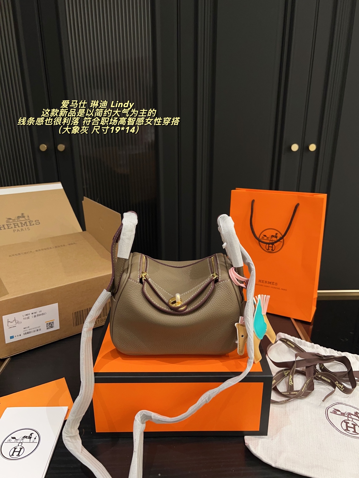 Bolso Hermes Lindy Mini P400 Gris Elefante 19 cm para Mujer