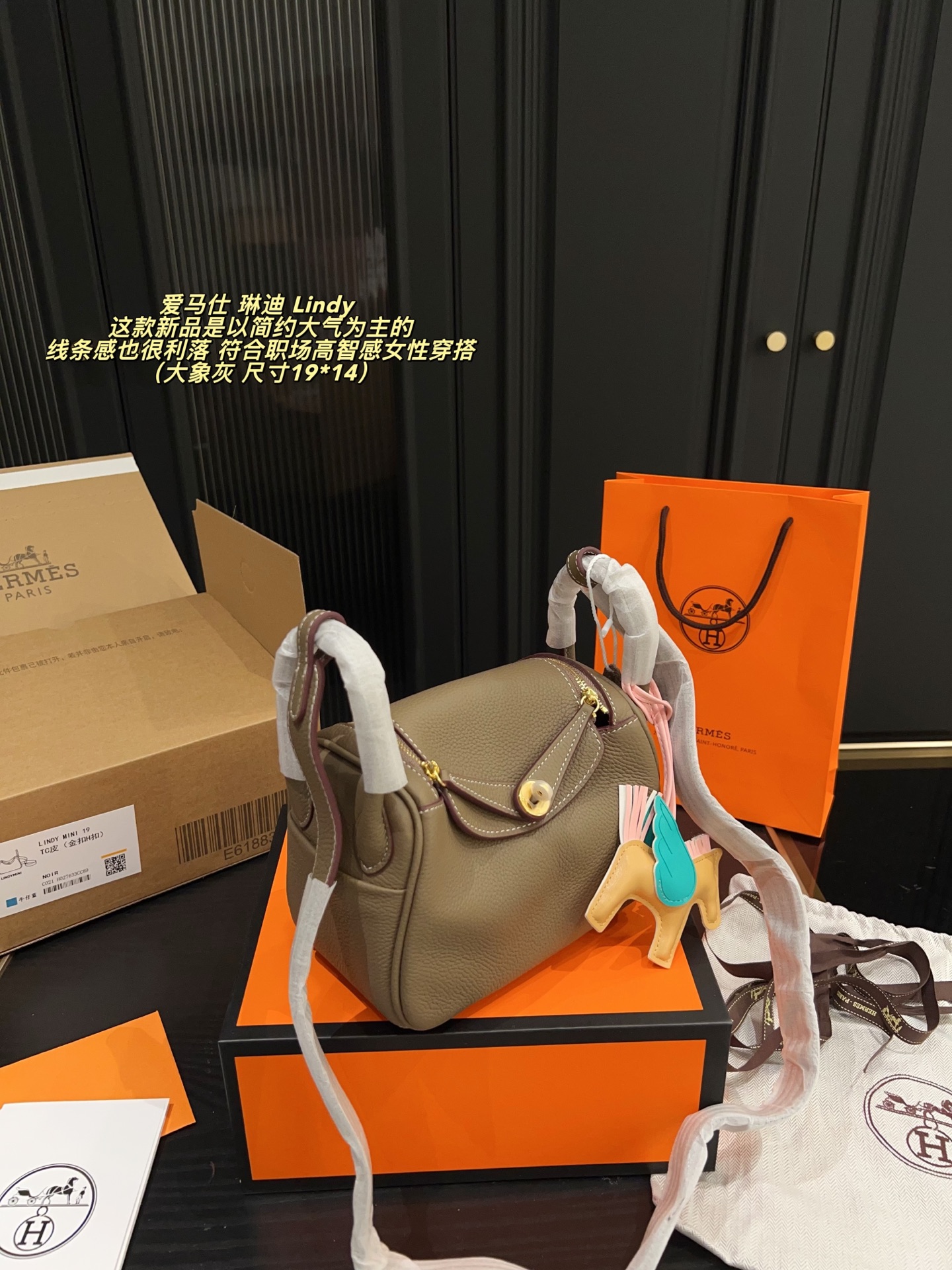 Bolso Hermes Lindy Mini P400 Gris Elefante 19 cm para Mujer 3 i1757919284503 3700 0 8