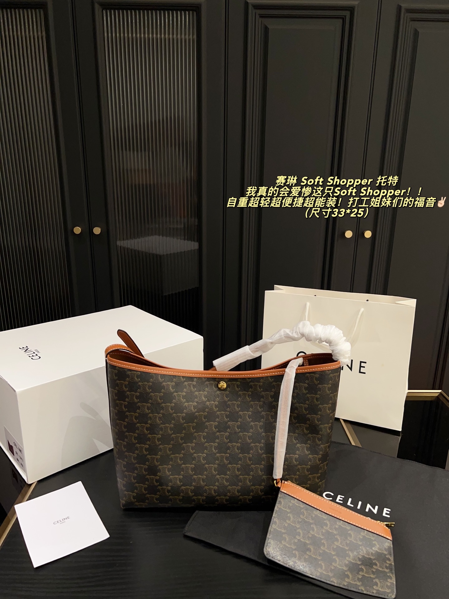 Celine Soft Shopper Bolso Tote en Lona Triomphe, 33 x 25 cm