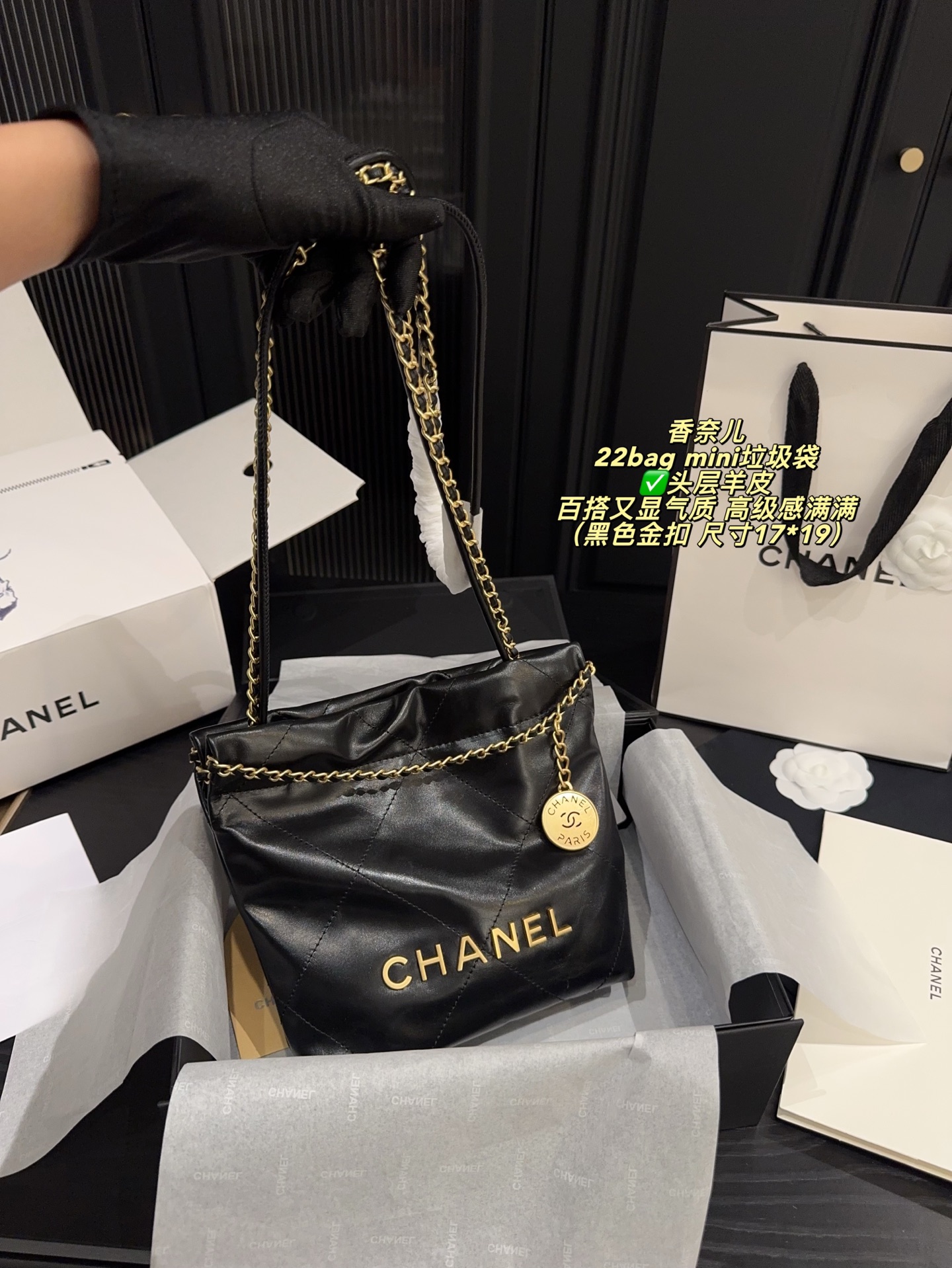Chanel 22 Black 17x19cm shoulder everyday
