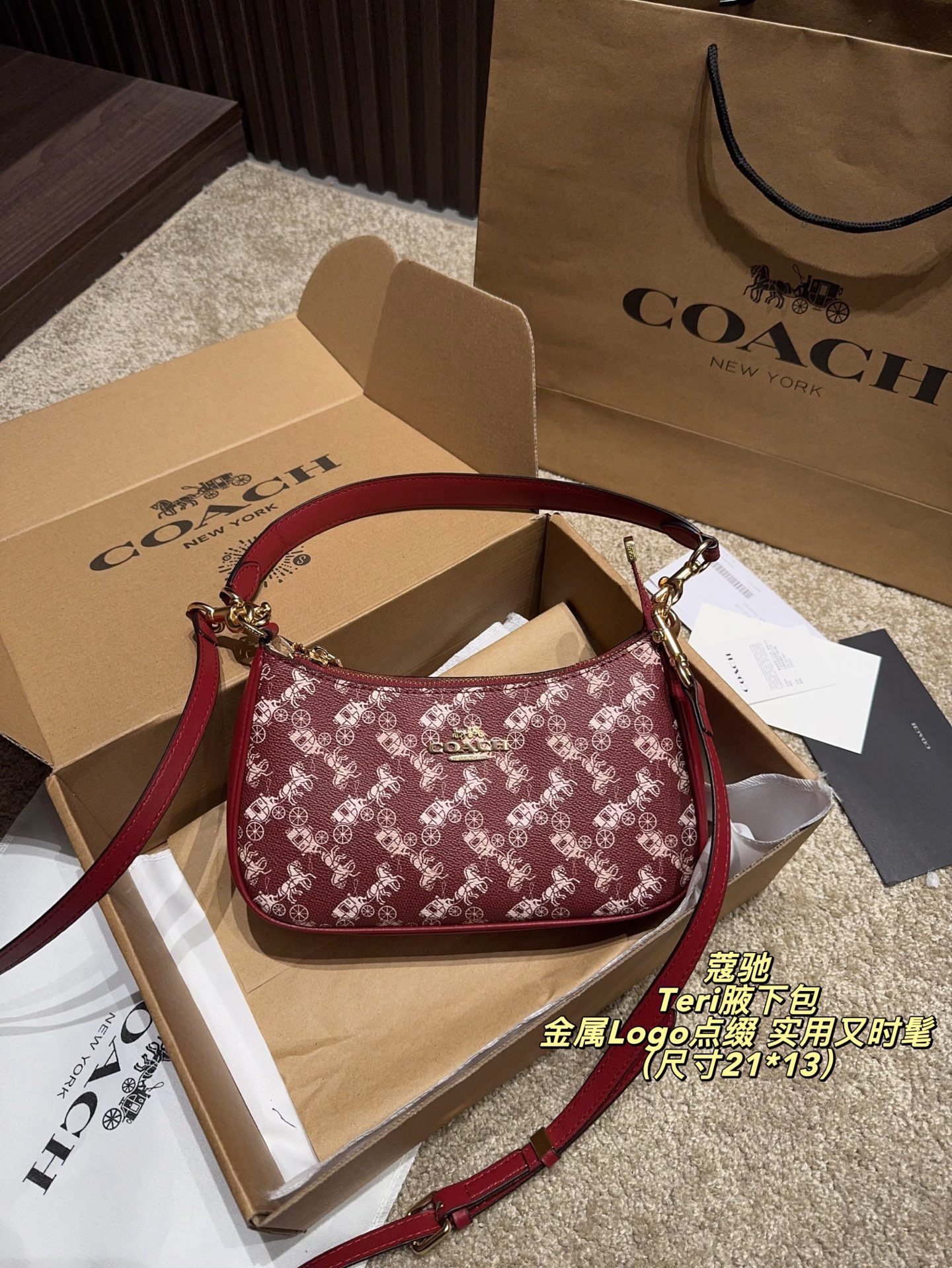 Con caja de avión ⚠️ Medidas 21*13. Bolso de axila Coach Teri, estampado clásico de C con degradado arcoíris, ¡muy vibr…