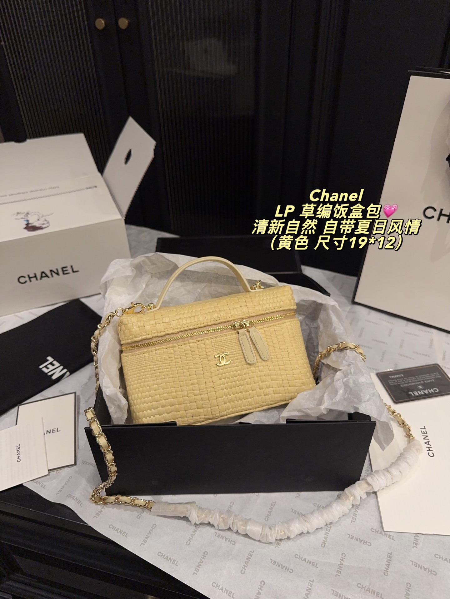 P315 Without Box️size 19 12 | Chanel Lp Straw Lunch Box Bag | The Trend Of Straw Bags Has Struck Again, Easily Becoming This Season’s New | Favorite Whether For Daily Outings Or Holiday Shopping, The Most Photographed Bags | Styles Always Remind People Of Warm Seasons And Relaxing Beach Days. Woven From Raffia, The Texture Is Fresh And Natural, Bringing A Summery Feel From Sight To Touch, Injecting Elegance Into The Structured Bag.