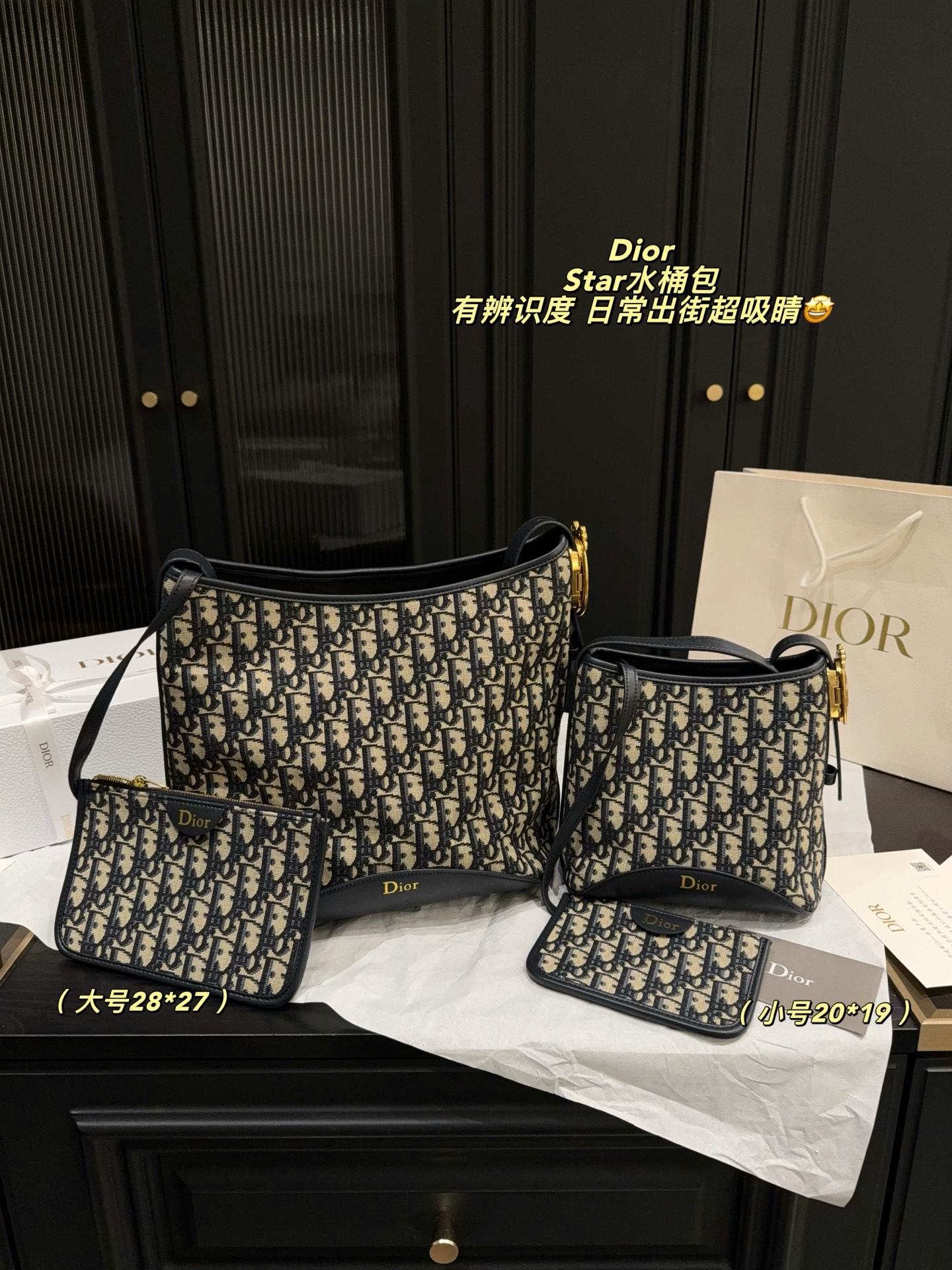 Dior Star Beige and black Oblique jacquard 28x27cm everyday
