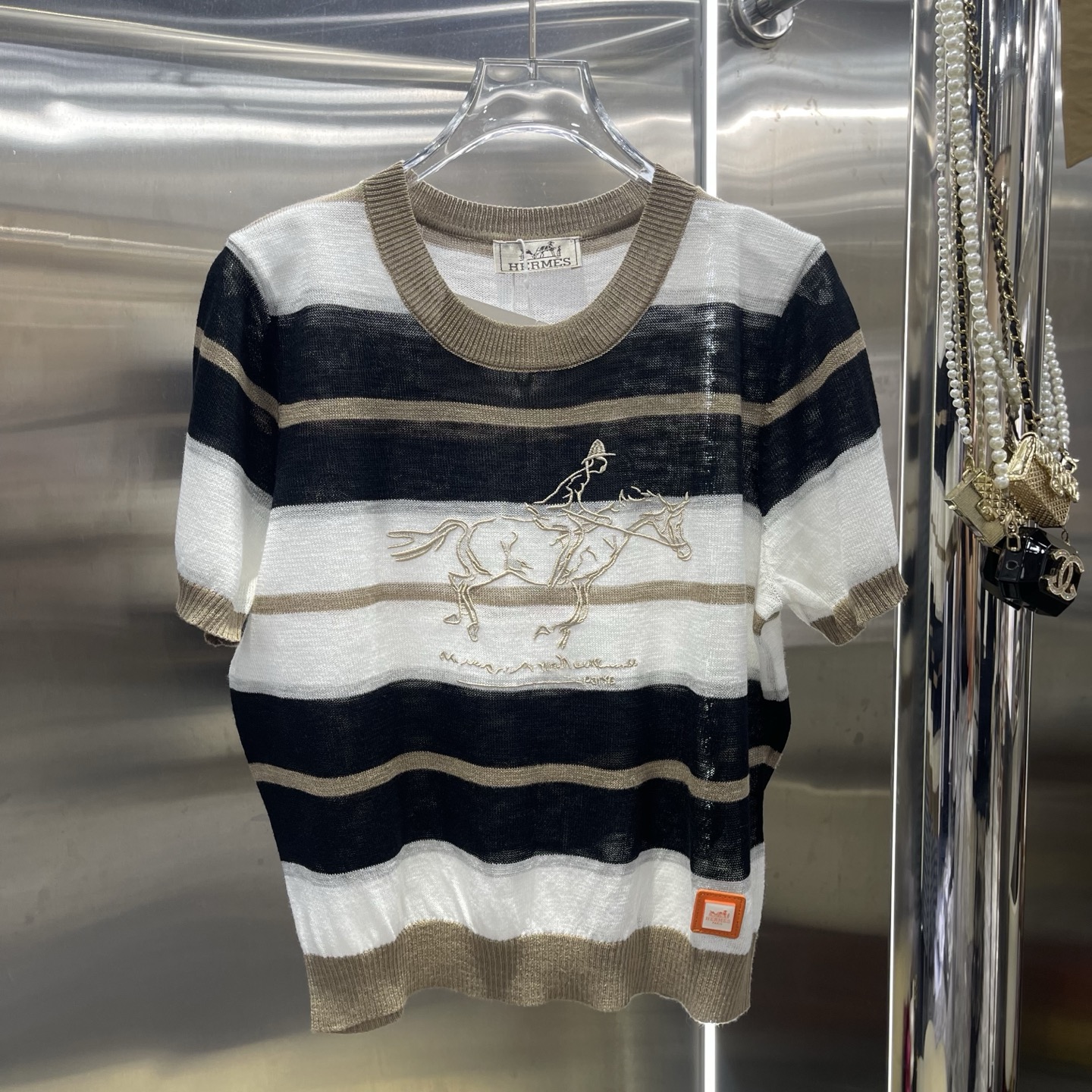 Hermes Horse Stripe Short Sleeve Top