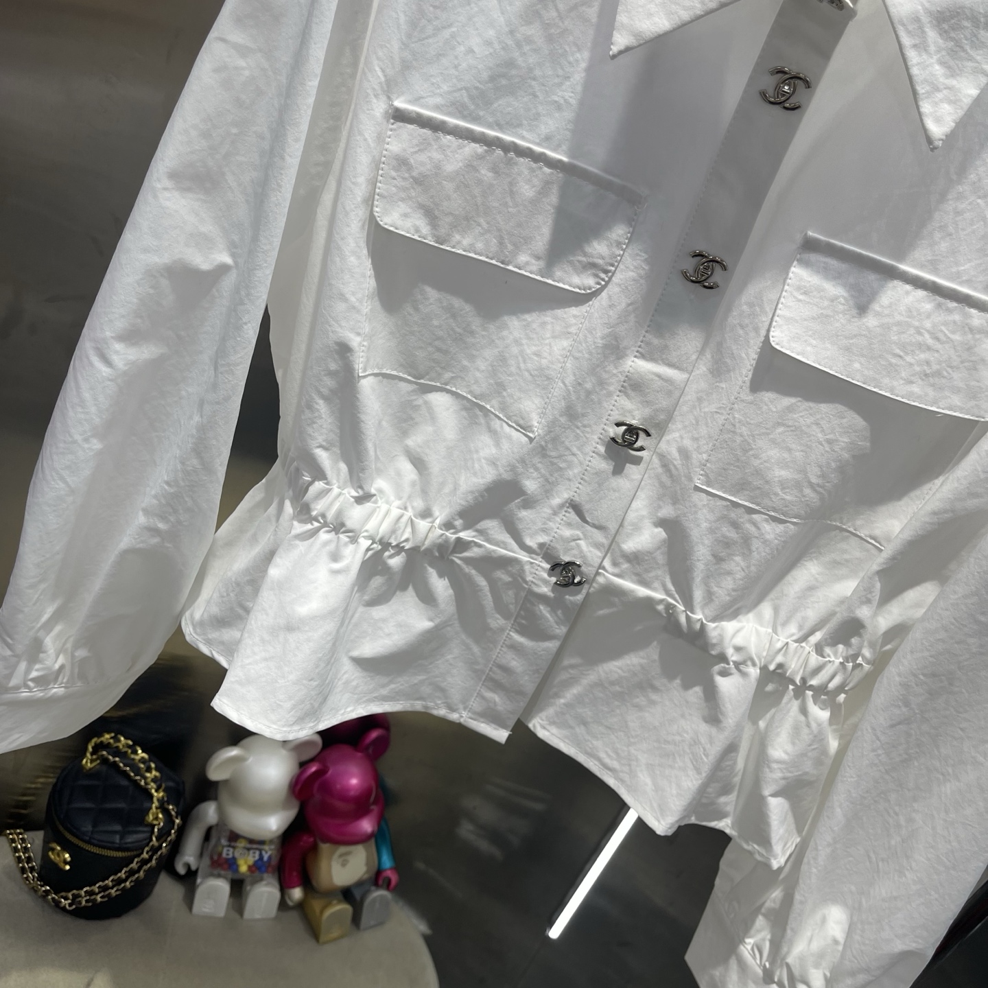 CHANEL White Four Pocket Drawstring Jacket