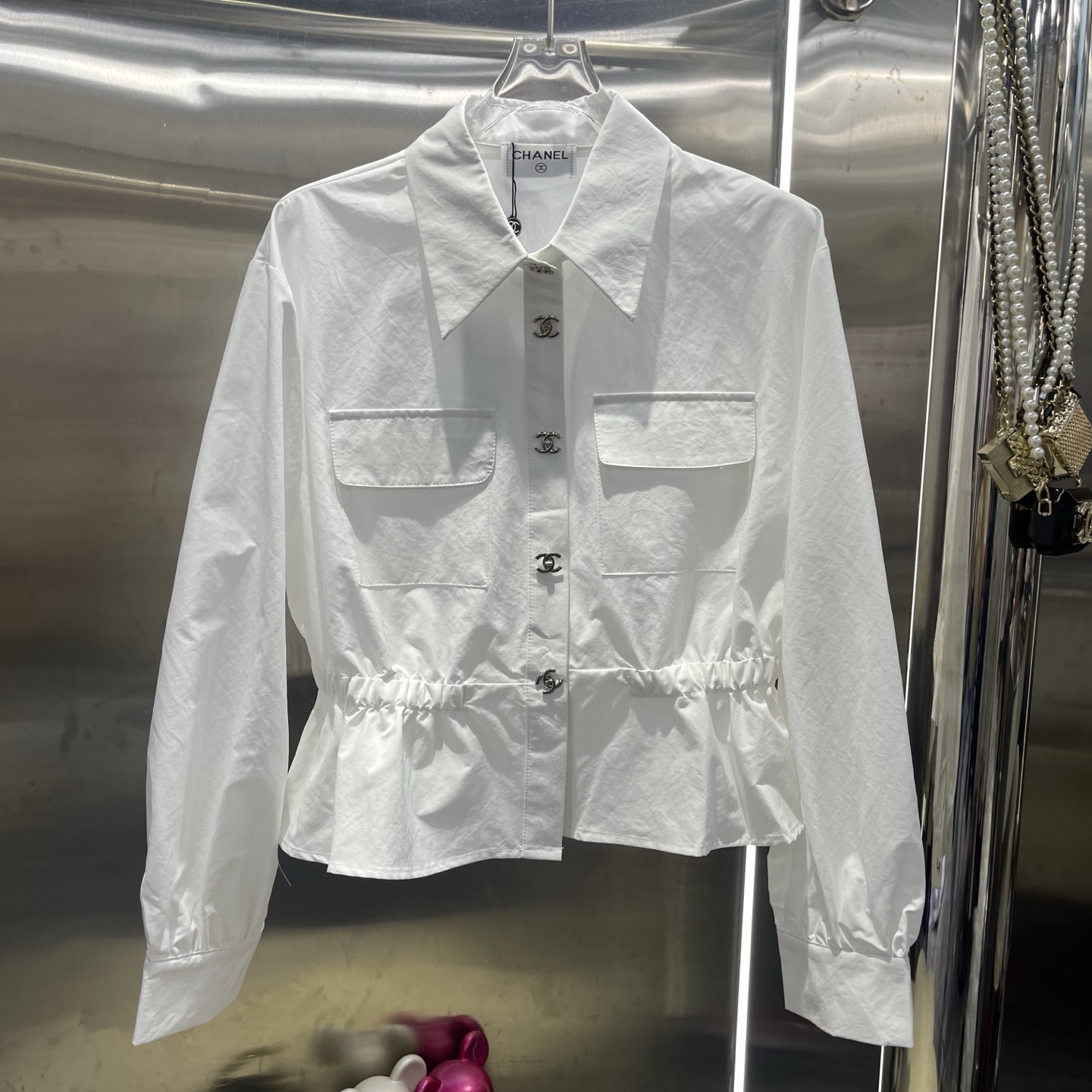 CHANEL White Four Pocket Drawstring Jacket