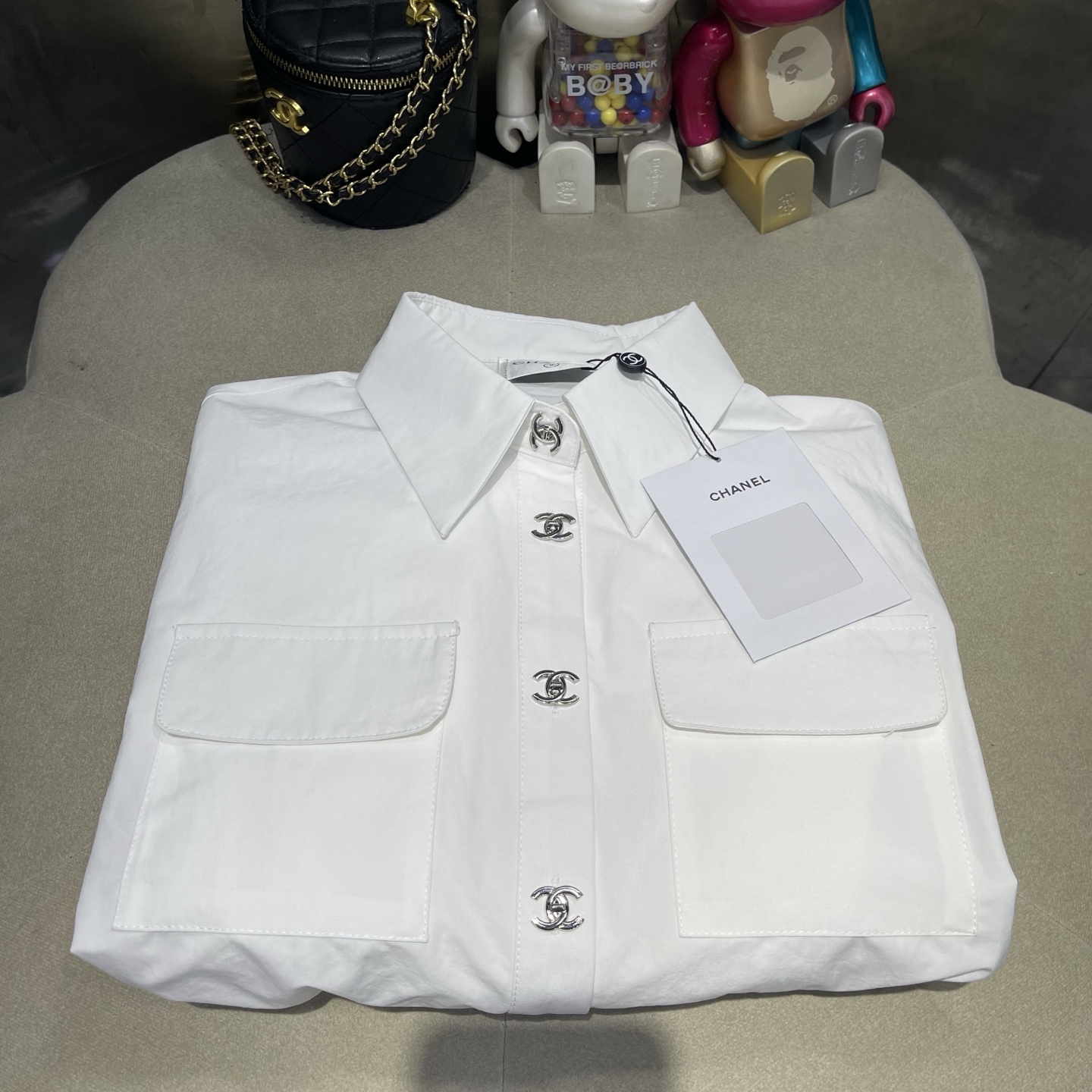CHANEL White Four Pocket Drawstring Jacket