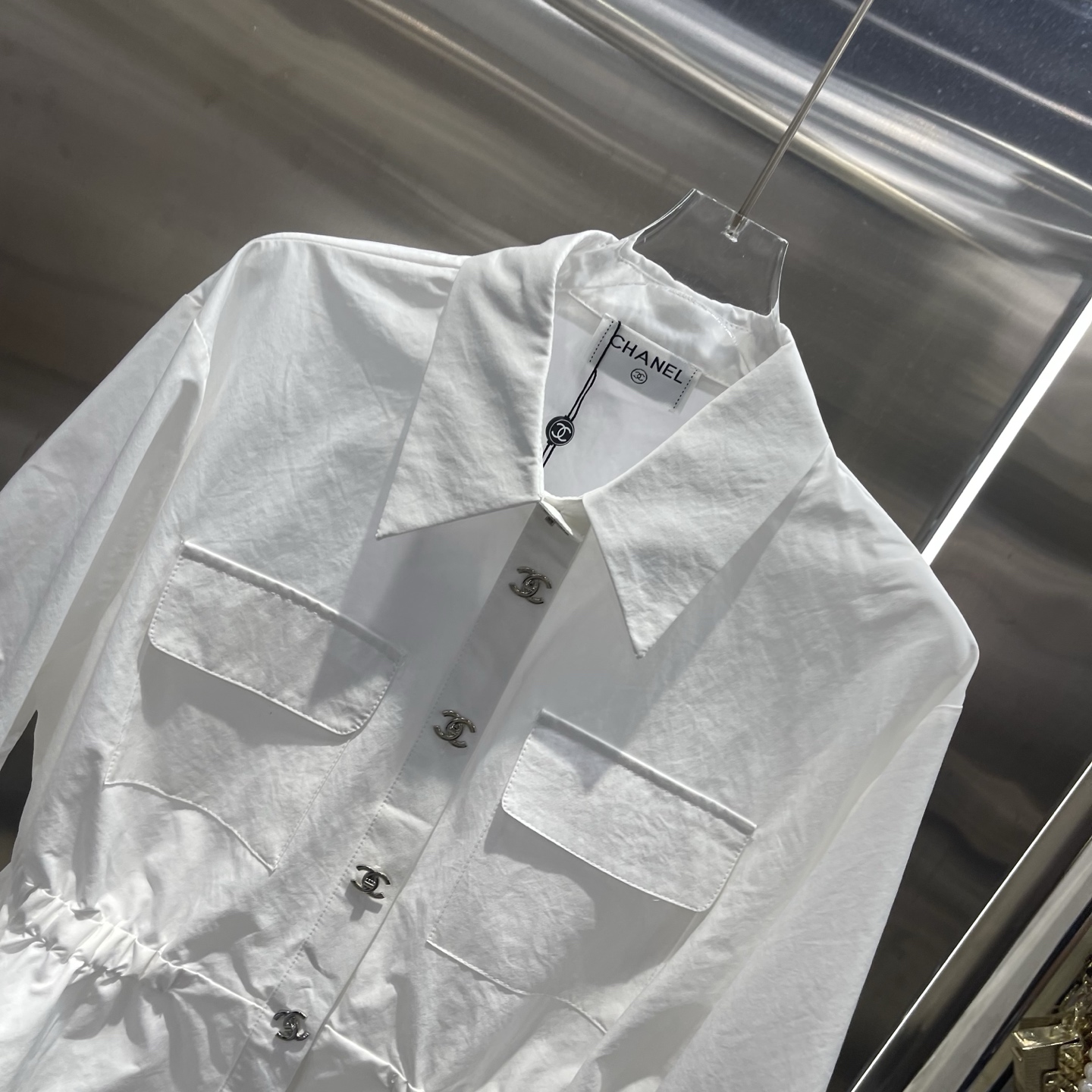 CHANEL White Four Pocket Drawstring Jacket