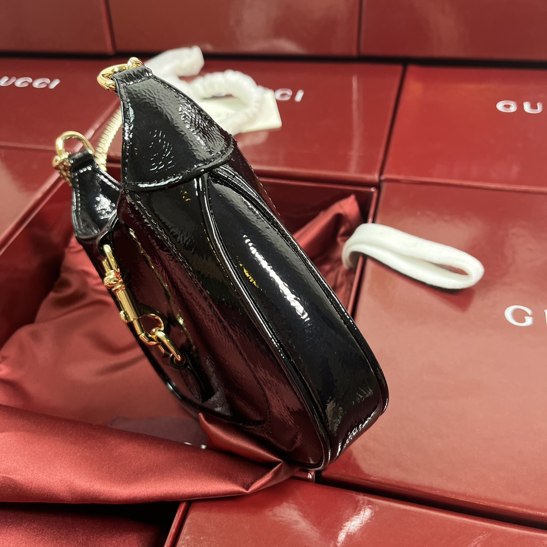 Gucci Jackie 1961 Mini Shoulder Bag Black Patent Leather Gold Chain 5 i1712675644 6075 8
