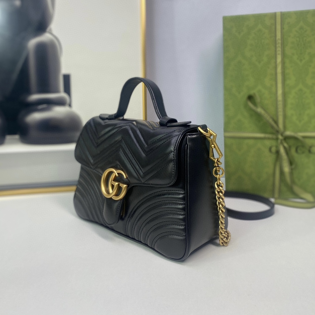 Gucci Marmont Top Handle Bag, Black Leather, Gold-Tone Hardware 3 i1716483590 5692 2