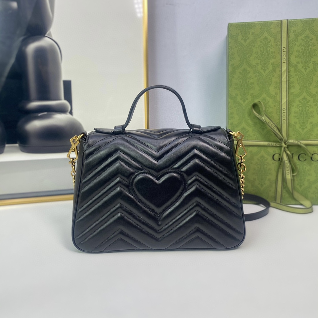 Gucci Marmont Top Handle Bag, Black Leather, Gold-Tone Hardware 4 i1716483590 7041 7