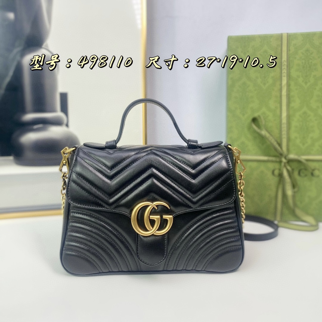 Gucci Marmont Top Handle Bag - Black Leather, Gold-Tone Hardware