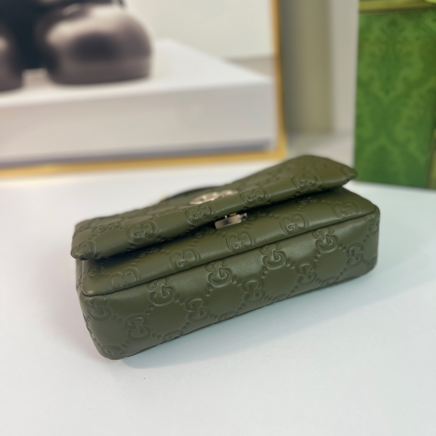 Gucci Shoulder Bag Military Green Embossed Leather Crossbody Purse 806017 5 i1744311678975 3783 0 3