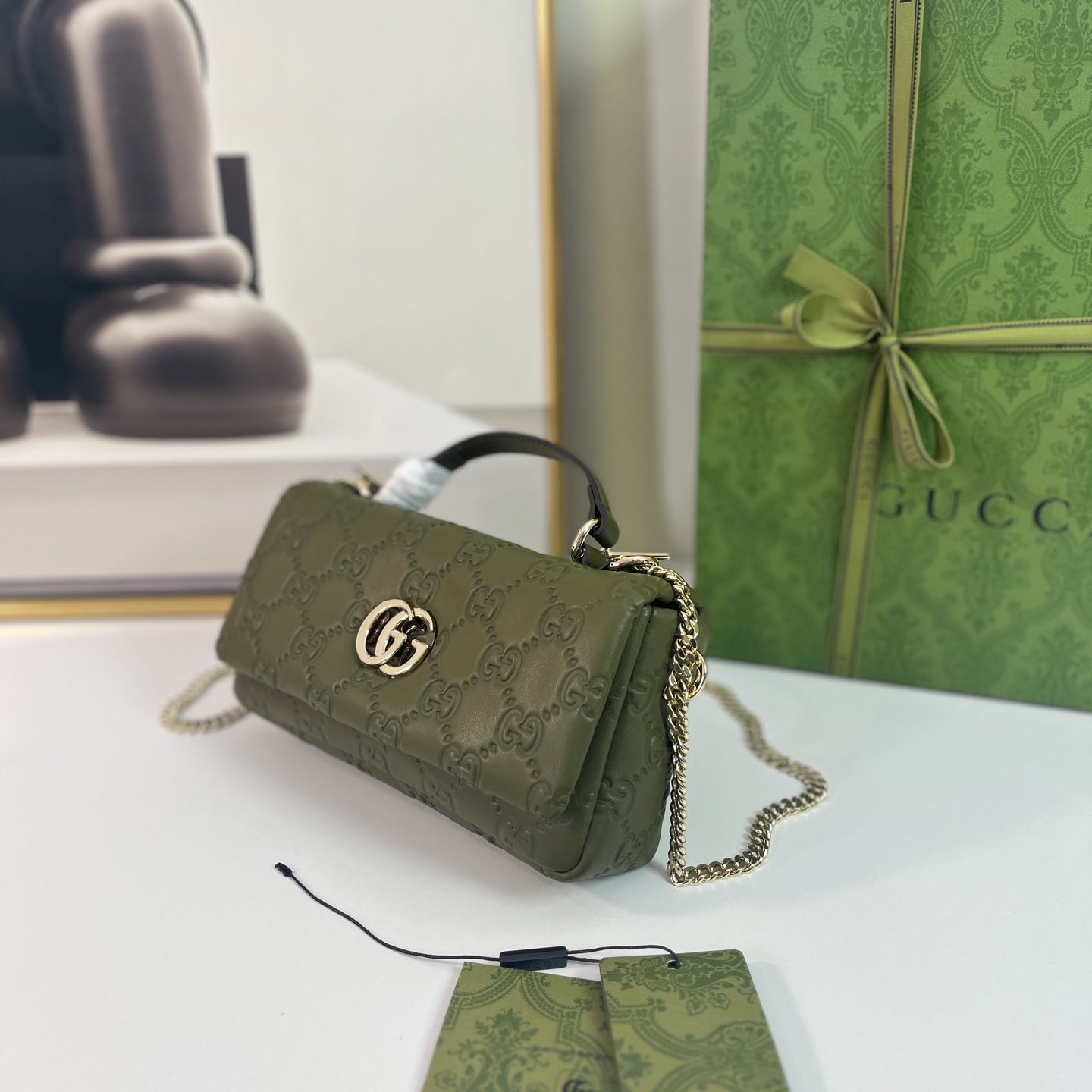 Gucci Shoulder Bag Military Green Embossed Leather Crossbody Purse 806017 4 i1744311688146 3971 0 2