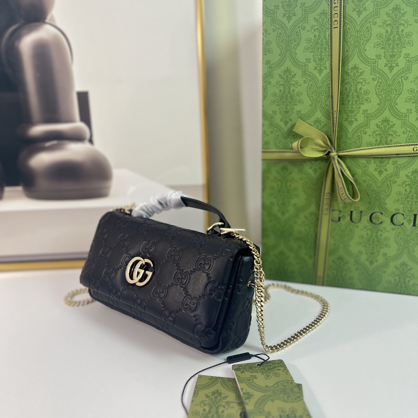 Gucci Embossed Leather Mini Shoulder Bag with Chain Strap - Black 2 i1744313231001 346 0 1