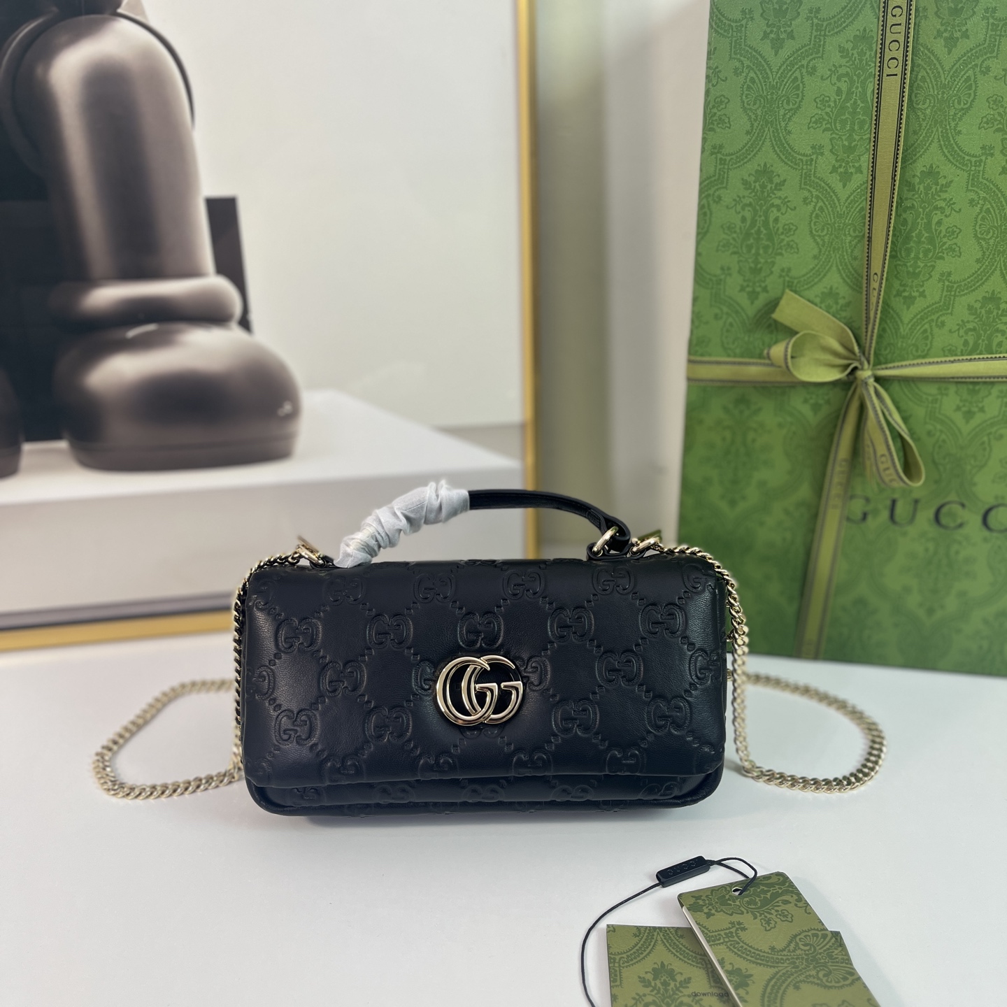 Gucci Embossed Leather Mini Shoulder Bag with Chain Strap - Black 1 i1744313231011 7446 0 0