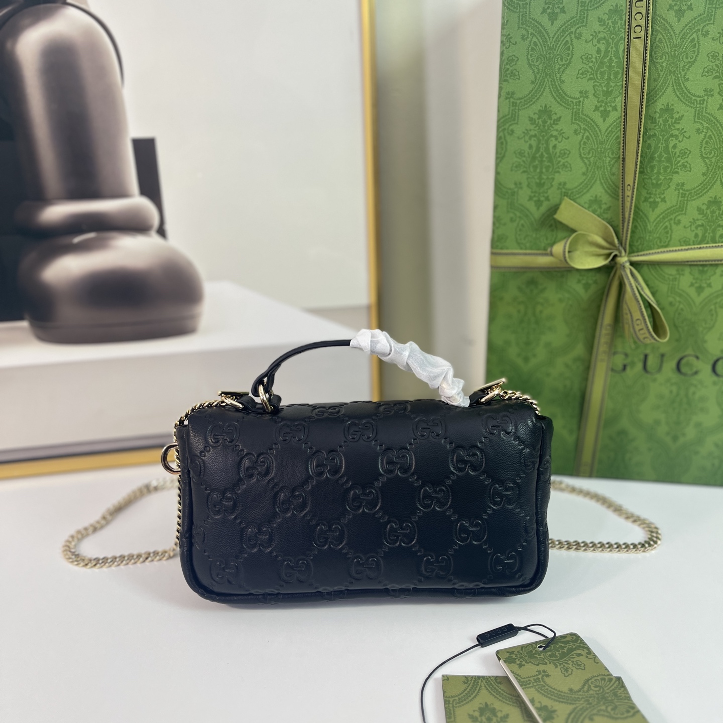 Gucci Embossed Leather Mini Shoulder Bag with Chain Strap - Black 3 i1744313245605 1505 0 2