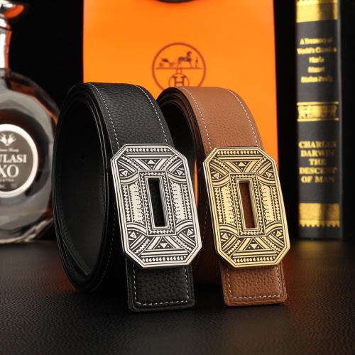 Hermes Leather Belt with Buckle, 3.8cm Width, Italian Leather, Gift for Men