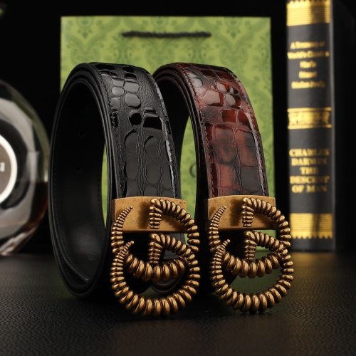 Gucci Men's Leather Belt with Double G Buckle, Adjustable Length