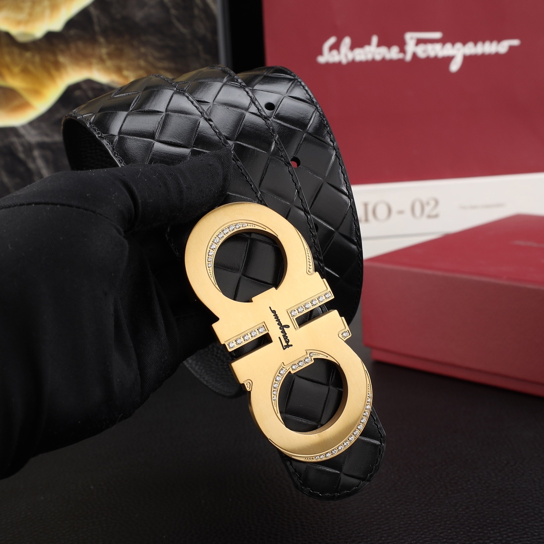 菲拉格慕男士冲孔腰带- 宽度38MM 316精品钢扣  永不掉色 精工打造  压花工艺 手感柔软 创