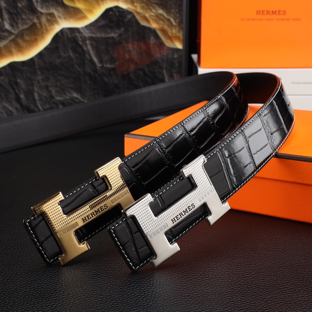 爱玛仕男士冲孔腰带- 宽度38MM 316精品钢扣  永不掉色 精工打造  压花工艺 手感柔软 创