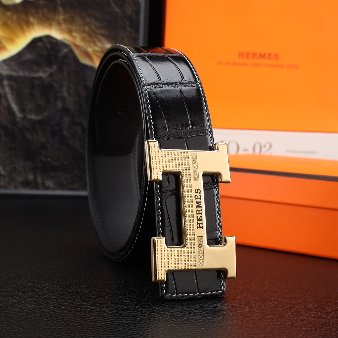 爱玛仕男士冲孔腰带- 宽度38MM 316精品钢扣  永不掉色 精工打造  压花工艺 手感柔软 创