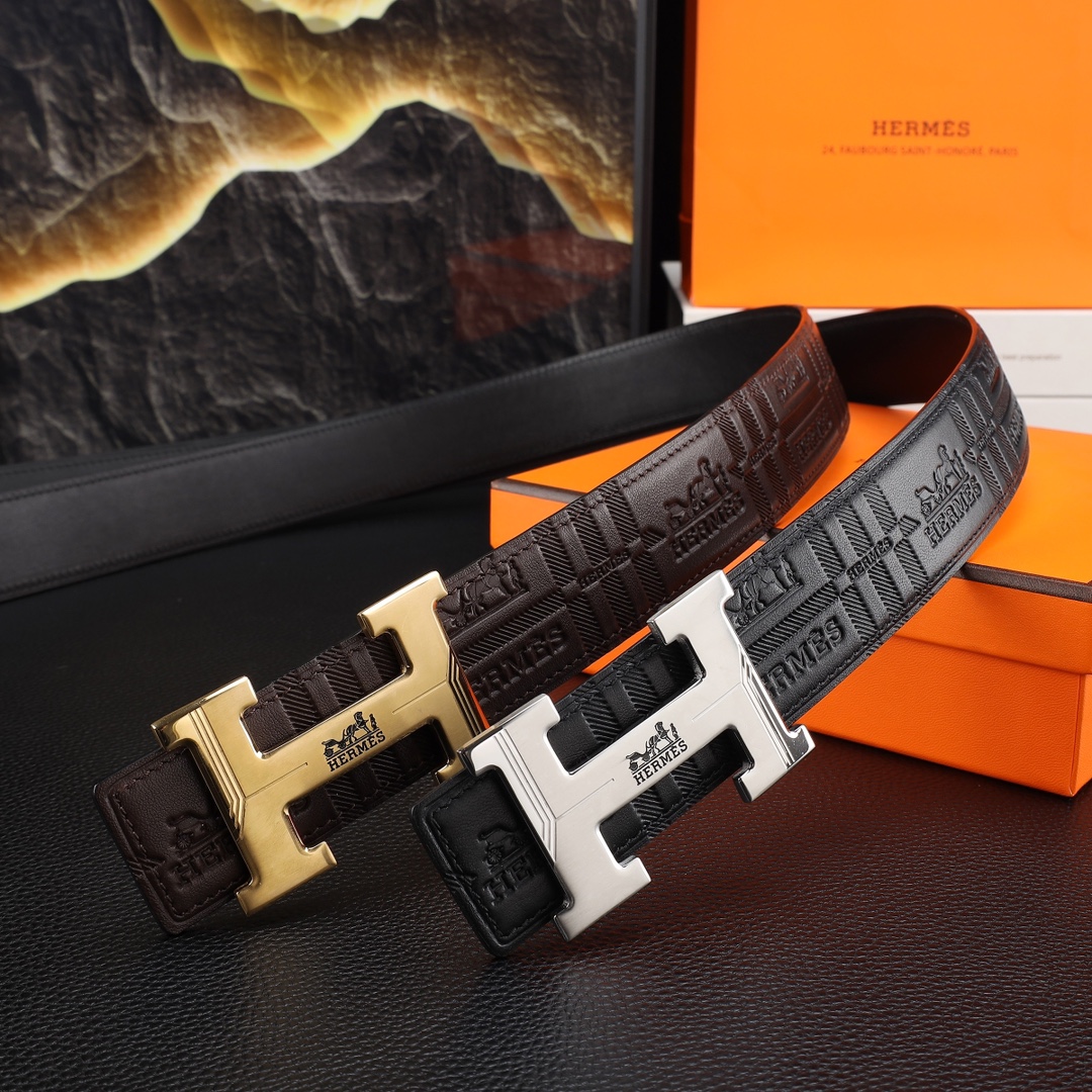 爱玛仕男士冲孔腰带- 宽度38MM 316精品钢扣  永不掉色 精工打造  压花工艺 手感柔软 创
