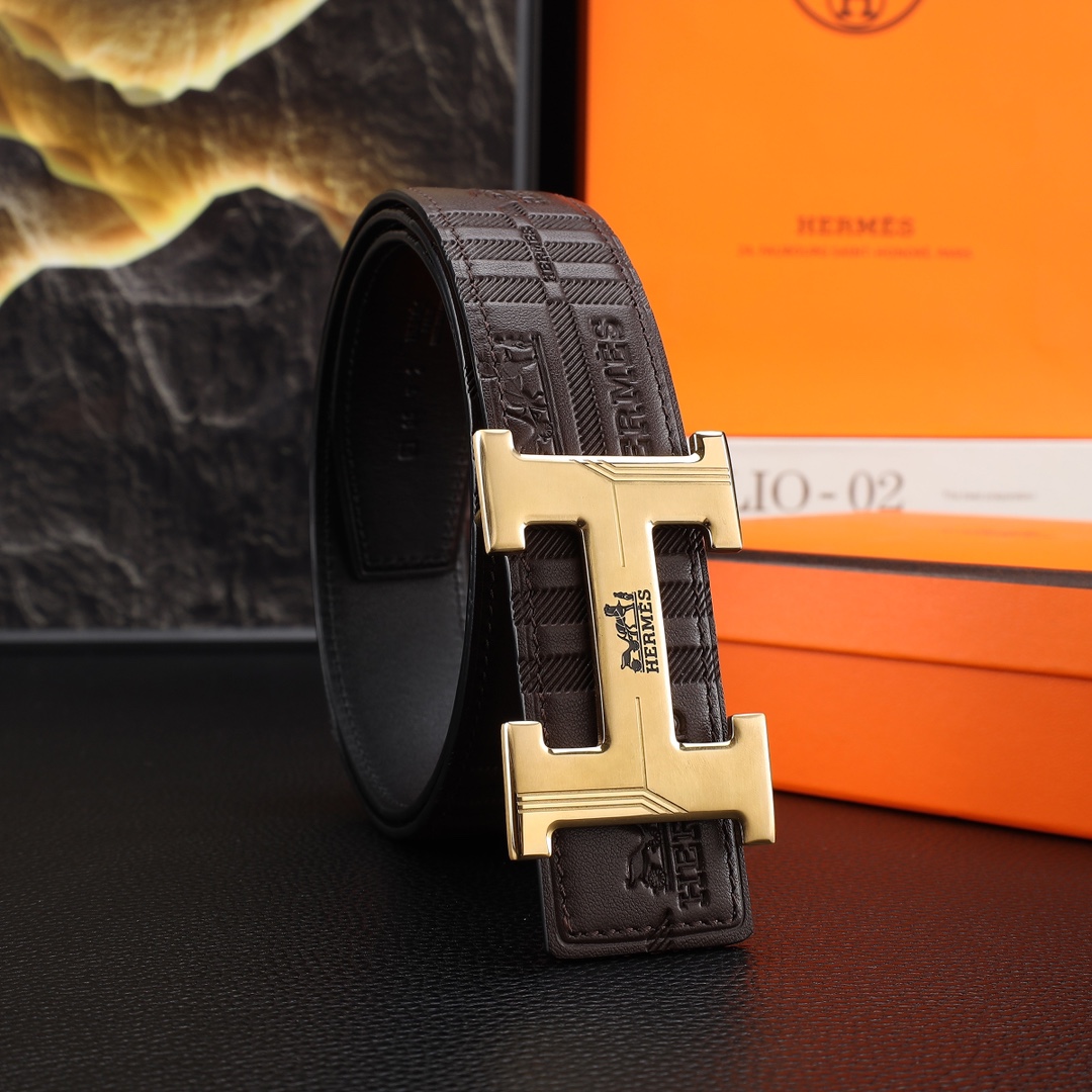 爱玛仕男士冲孔腰带- 宽度38MM 316精品钢扣  永不掉色 精工打造  压花工艺 手感柔软 创