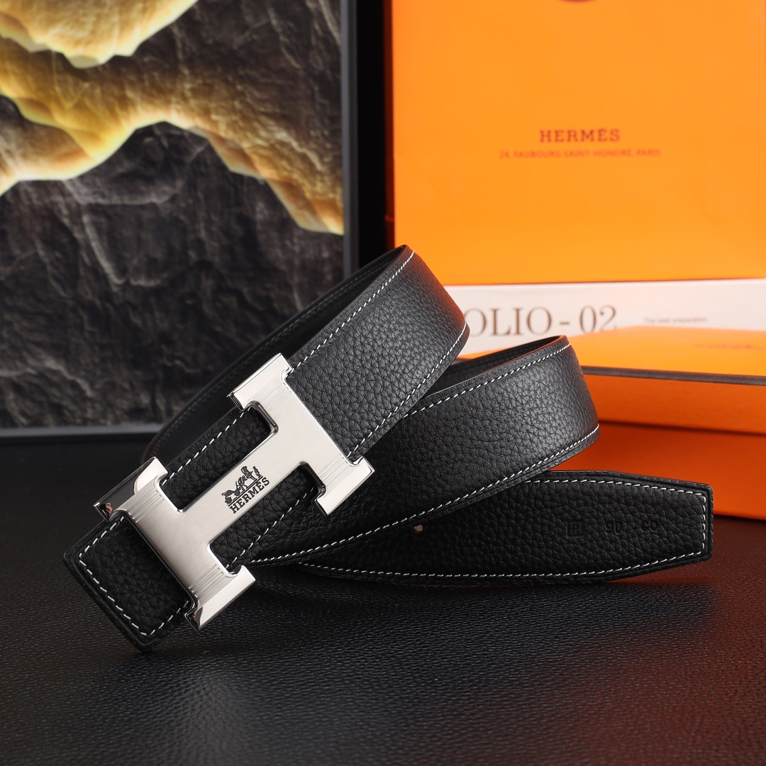 爱玛仕男士冲孔腰带- 宽度38MM 316精品钢扣  永不掉色 精工打造  压花工艺 手感柔软 创