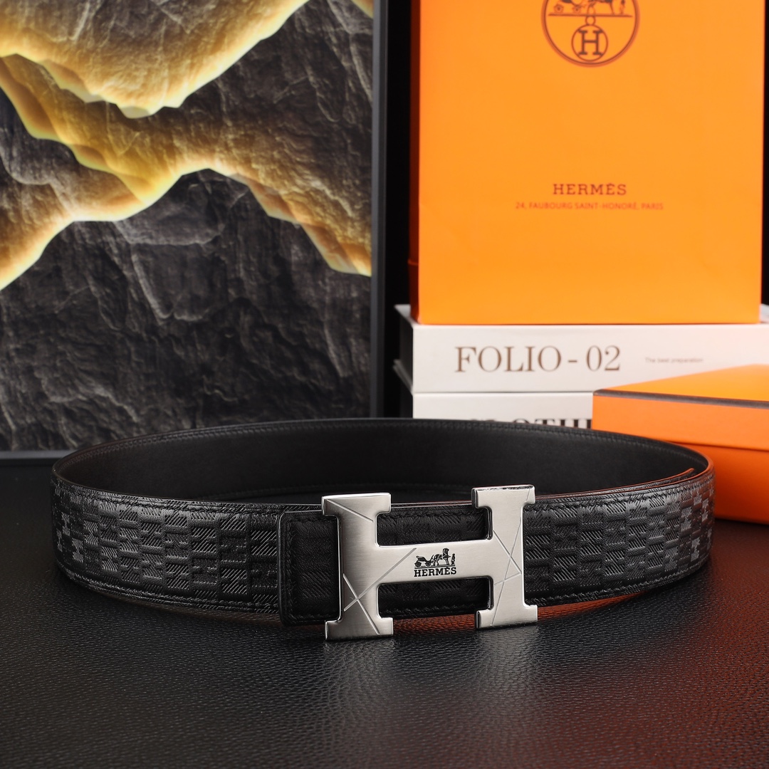 爱玛仕男士冲孔腰带- 宽度38MM 316精品钢扣  永不掉色 精工打造  压花工艺 手感柔软 创