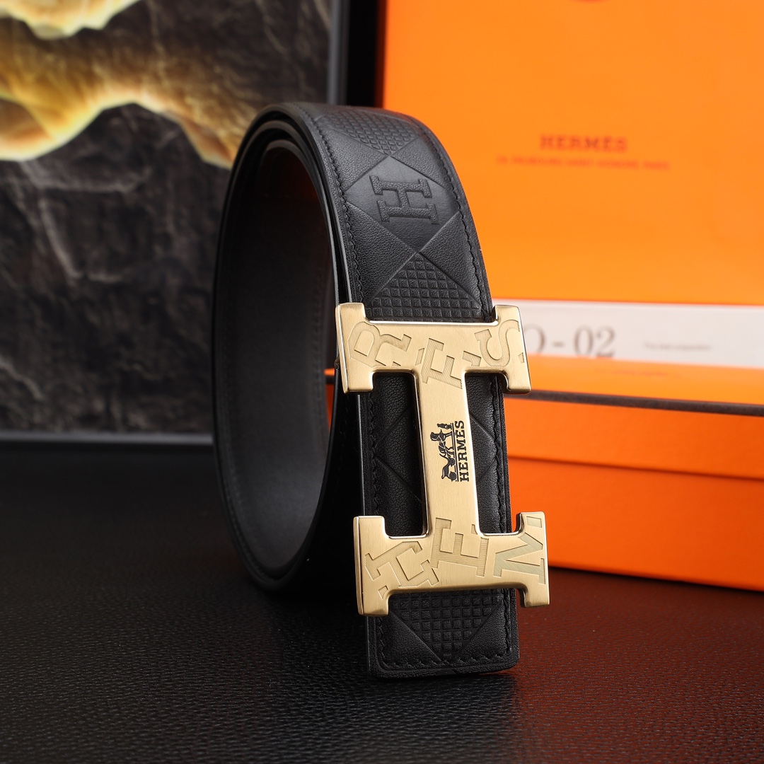 爱玛仕男士冲孔腰带- 宽度38MM 316精品钢扣  永不掉色 精工打造  压花工艺 手感柔软 创
